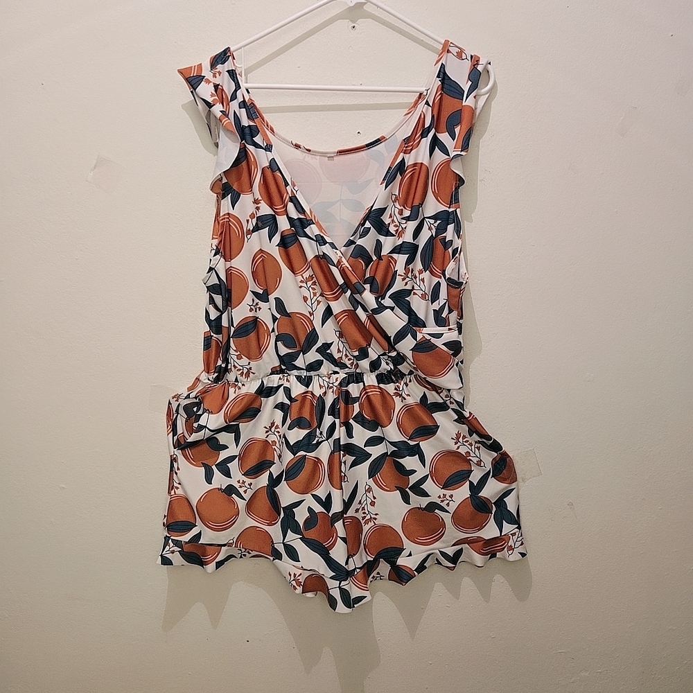 Floral Print Romper with Ruffle Sleeves